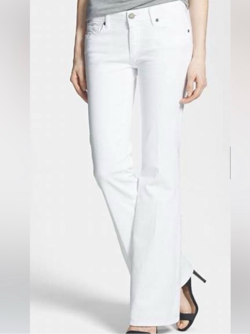 PAIGE Women’s Skyline Boot Petite Jeans Sz 27 White Low Rise Flair Coastal Y2K